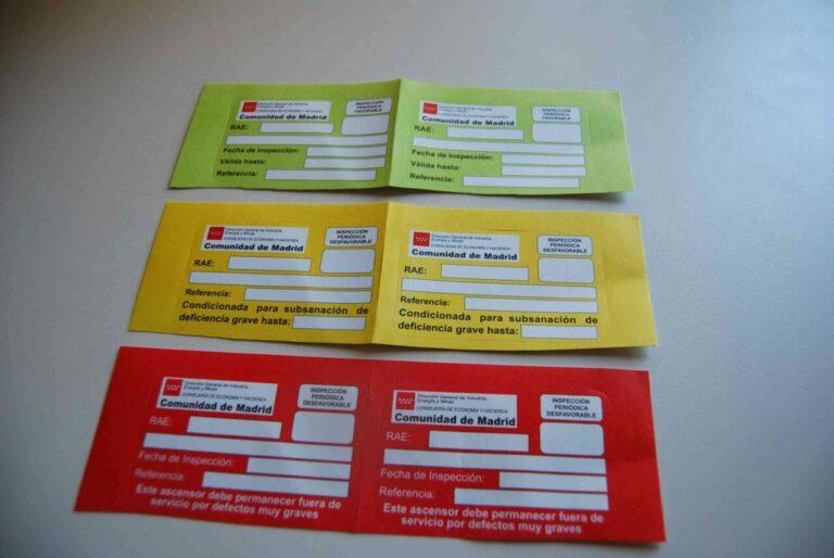 Pegatinas ejemplos de inspecciones obligatorias de ascensor