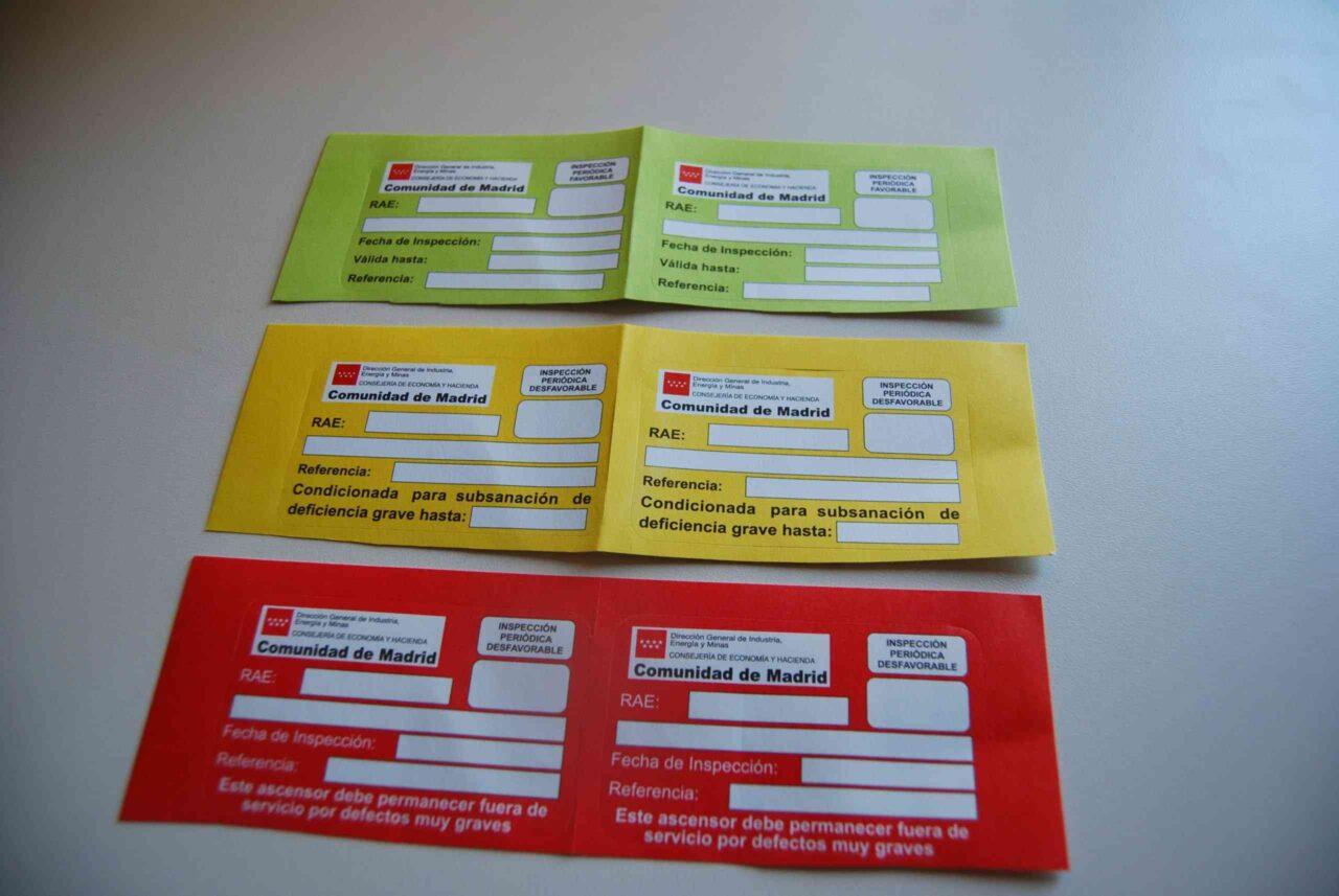 Pegatinas ejemplos de inspecciones obligatorias de ascensor