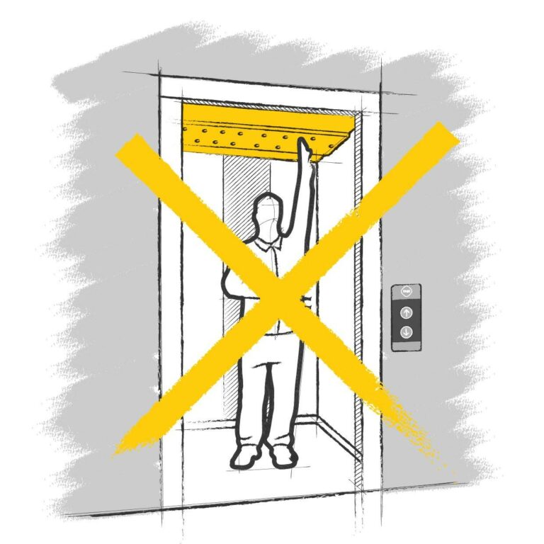 Ilustración persona tocando el falso techo del ascensor