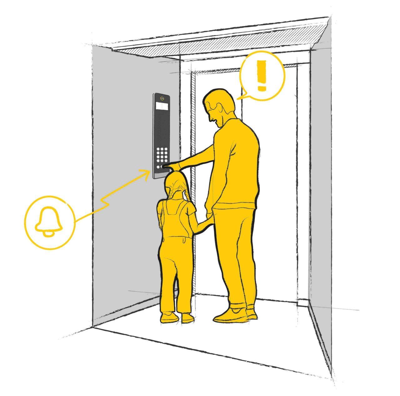 Ilustración padre e hija atrapados en ascensor (2)