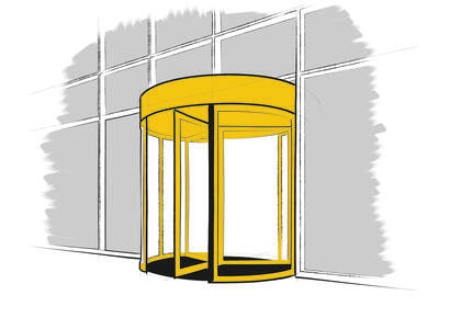 ilustración puerta giratoria comercial