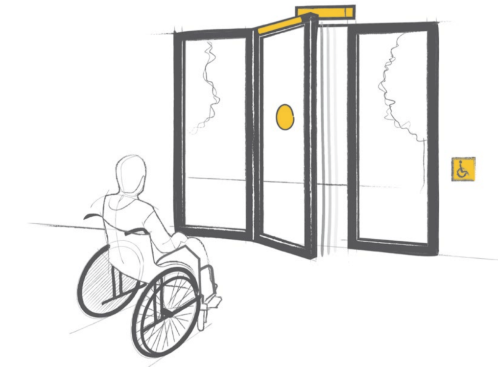 Ilustración puertas automáticas accesibilidad