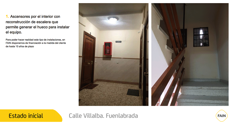 GIF antes y despues instalacion ascensor calle villalba