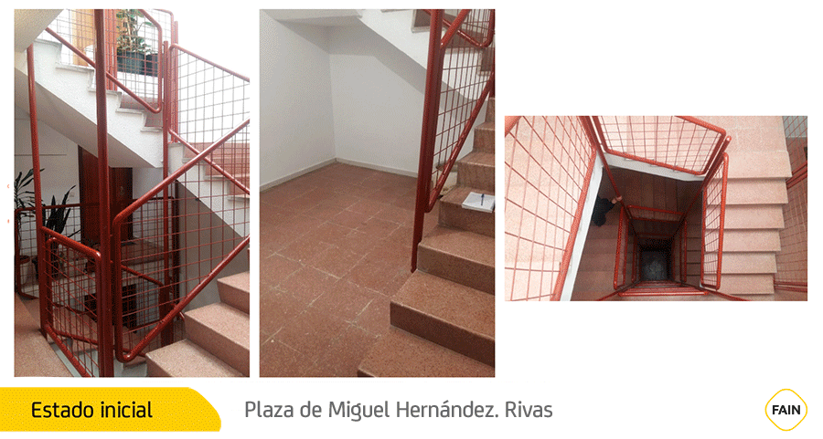 GIF antes y despues instalacion ascensor plaza Miguel Hernandez