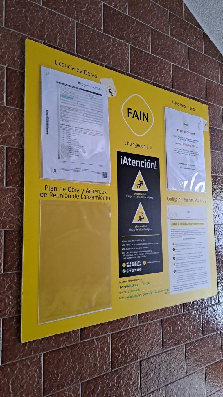 Tablón de obras ascensor FAIN
