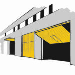 Ilustración de puertas basculantes industriales