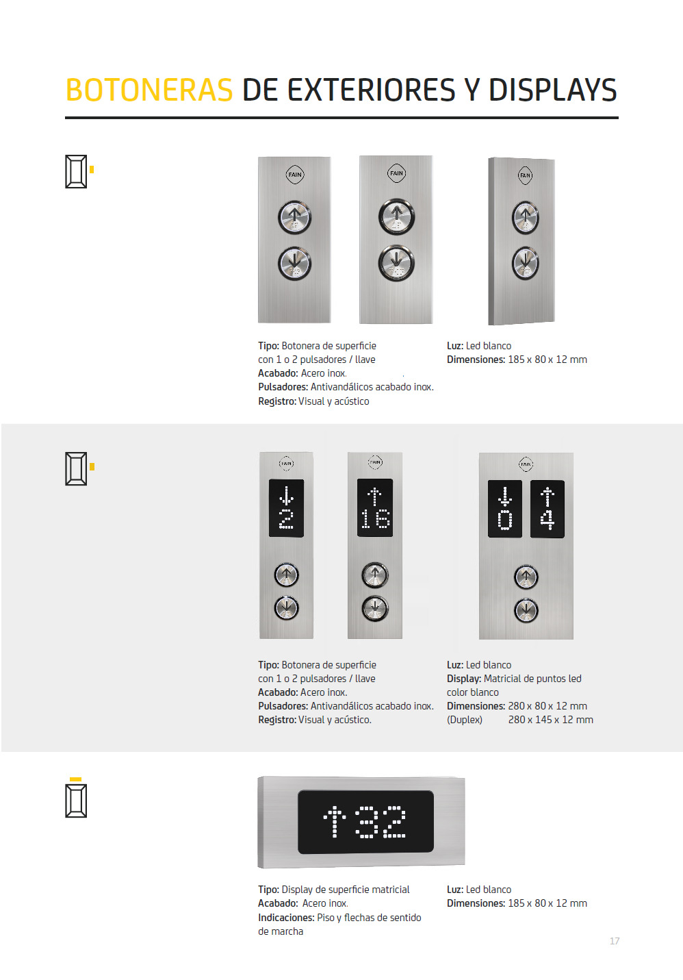 Tipos de botoneras de rellano en acero inoxidable color negro
