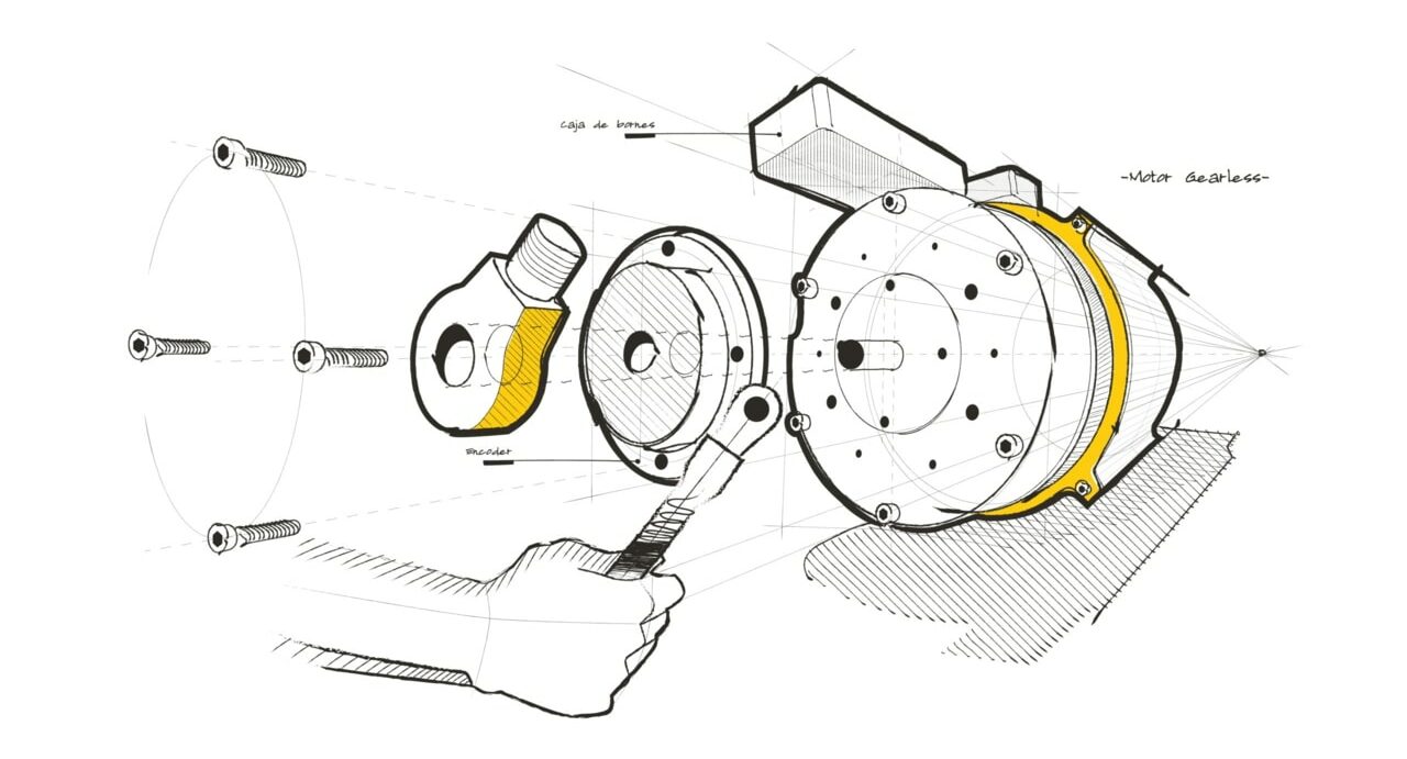 Ilustración Motor Gearless de ascensor FAIN